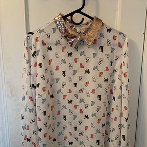 NWOT sequined cat blouse size L